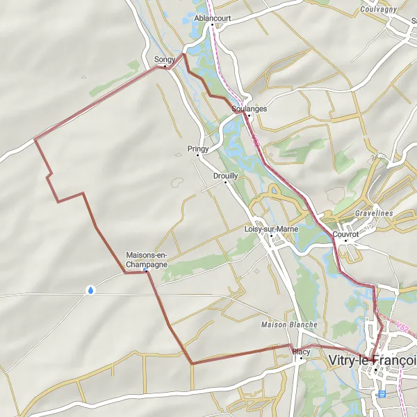 Map miniature of "Scenic Gravel Discovery" cycling inspiration in Champagne-Ardenne, France. Generated by Tarmacs.app cycling route planner