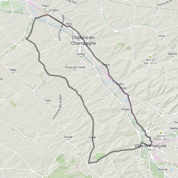 Map miniature of "Champagne-Ardenne Adventure" cycling inspiration in Champagne-Ardenne, France. Generated by Tarmacs.app cycling route planner