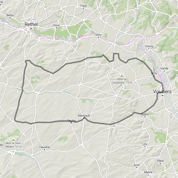 Miniature de la carte de l'inspiration cycliste "La Vallée Sauvage" dans la Champagne-Ardenne, France. Générée par le planificateur d'itinéraire cycliste Tarmacs.app