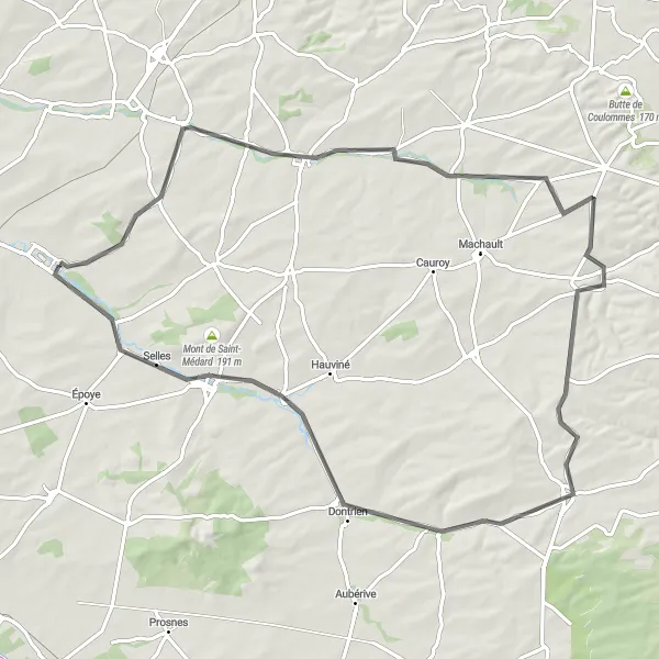 Map miniature of "Juniville Exploration" cycling inspiration in Champagne-Ardenne, France. Generated by Tarmacs.app cycling route planner