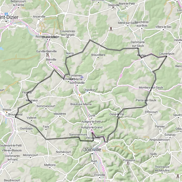 Map miniature of "Troisfontaines-la-Ville to Guindrecourt-aux-Ormes" cycling inspiration in Champagne-Ardenne, France. Generated by Tarmacs.app cycling route planner