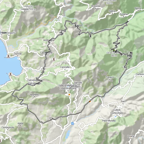 Map miniature of "The Ultimate Road Cycling Challenge" cycling inspiration in Corse, France. Generated by Tarmacs.app cycling route planner