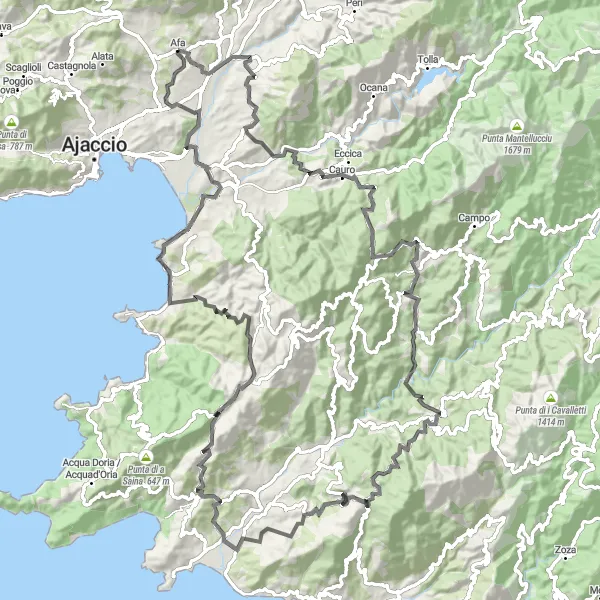 Map miniature of "Coastal and Countryside Loop" cycling inspiration in Corse, France. Generated by Tarmacs.app cycling route planner