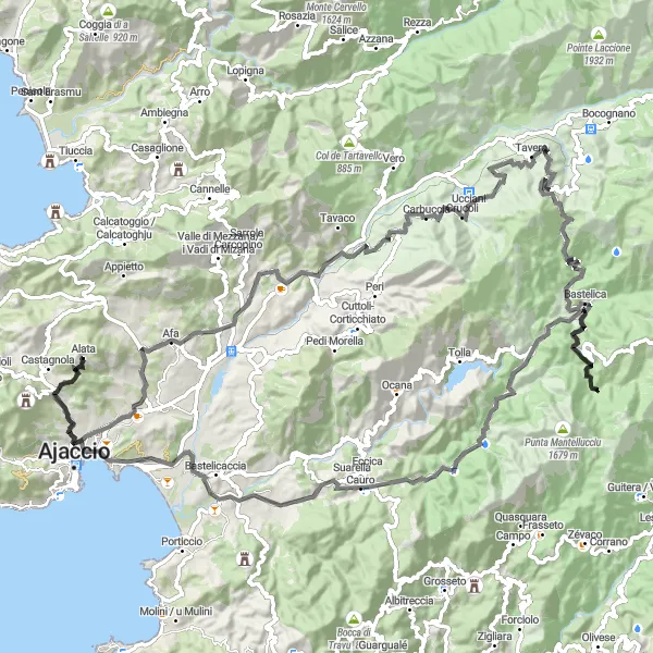 Map miniature of "The Ultimate Corsican Adventure" cycling inspiration in Corse, France. Generated by Tarmacs.app cycling route planner