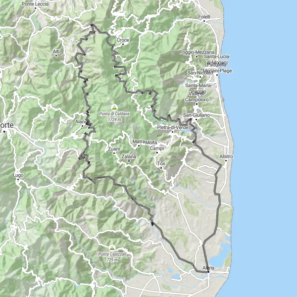 Miniature de la carte de l'inspiration cycliste "Escapade en Corse sauvage" dans la Corse, France. Générée par le planificateur d'itinéraire cycliste Tarmacs.app