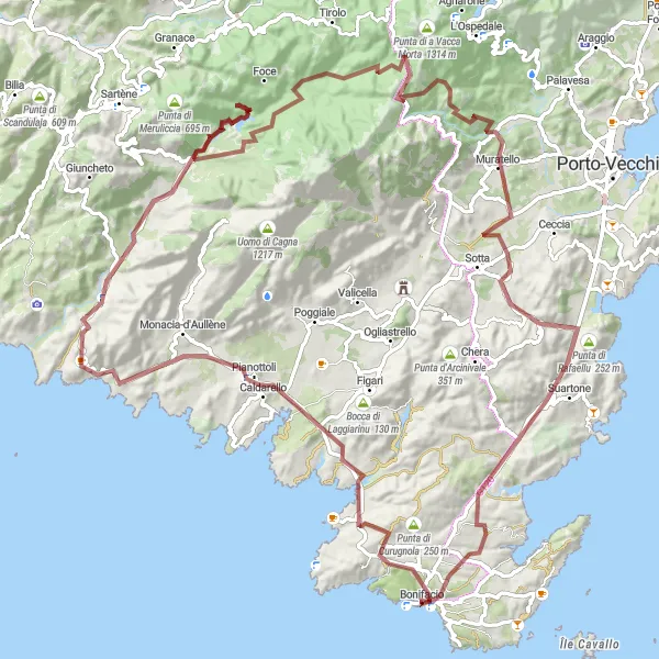 Miniature de la carte de l'inspiration cycliste "Traversée sauvage de Corse" dans la Corse, France. Générée par le planificateur d'itinéraire cycliste Tarmacs.app