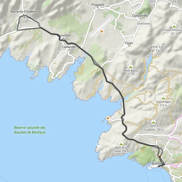 Map miniature of "Le Grain de sable to Colmu di Sappa Loop" cycling inspiration in Corse, France. Generated by Tarmacs.app cycling route planner