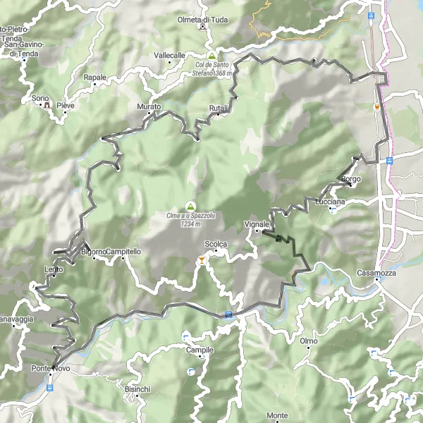 Miniature de la carte de l'inspiration cycliste "Route du Col du Campo" dans la Corse, France. Générée par le planificateur d'itinéraire cycliste Tarmacs.app