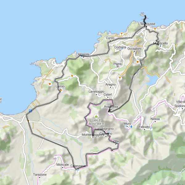 Map miniature of "Lumio Adventure" cycling inspiration in Corse, France. Generated by Tarmacs.app cycling route planner