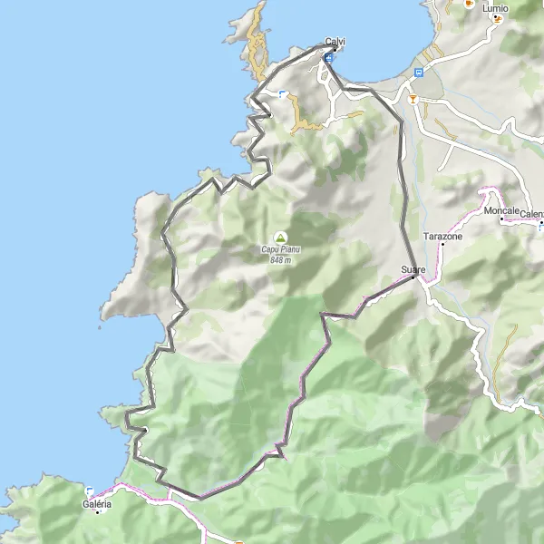 Map miniature of "Scenic Views and Cultural Gems" cycling inspiration in Corse, France. Generated by Tarmacs.app cycling route planner