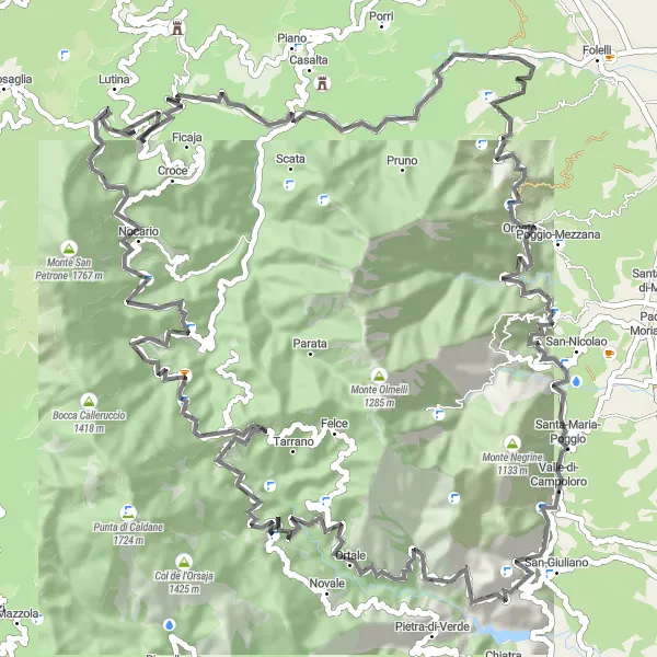 Map miniature of "Discover San-Giovanni-di-Moriani" cycling inspiration in Corse, France. Generated by Tarmacs.app cycling route planner