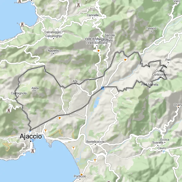 Miniature de la carte de l'inspiration cycliste "Tour de la Corse sauvage" dans la Corse, France. Générée par le planificateur d'itinéraire cycliste Tarmacs.app