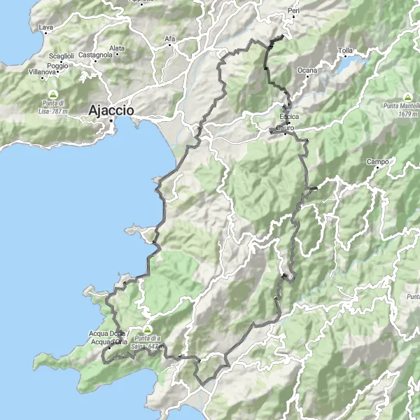 Map miniature of "Corsican Mountain Adventure" cycling inspiration in Corse, France. Generated by Tarmacs.app cycling route planner