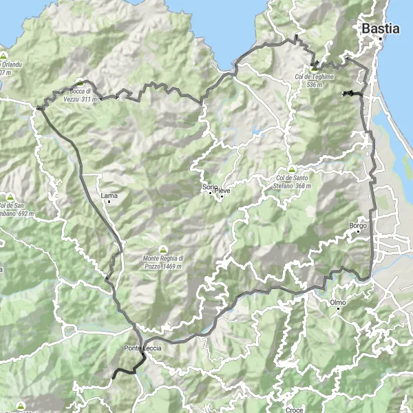 Map miniature of "Corsican Countryside Expedition" cycling inspiration in Corse, France. Generated by Tarmacs.app cycling route planner