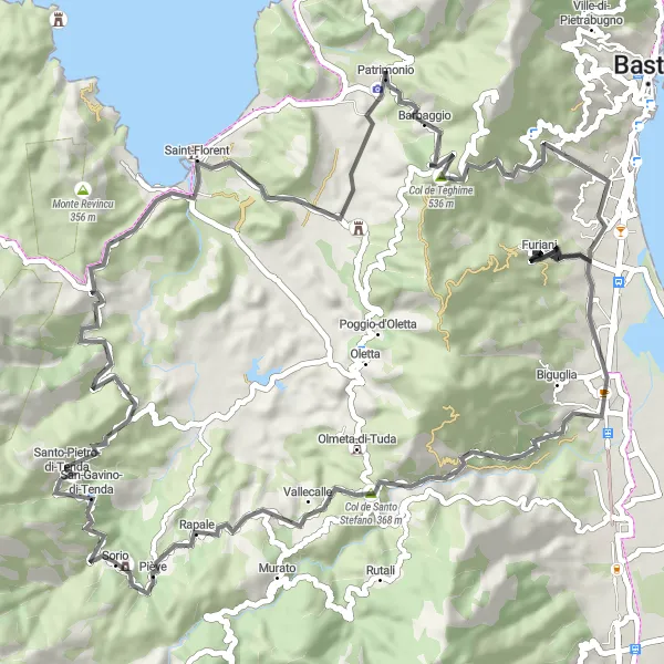 Map miniature of "Corsican Mountain Challenge" cycling inspiration in Corse, France. Generated by Tarmacs.app cycling route planner