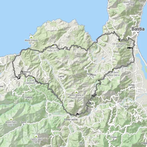 Map miniature of "Ultimate Corsican Adventure" cycling inspiration in Corse, France. Generated by Tarmacs.app cycling route planner