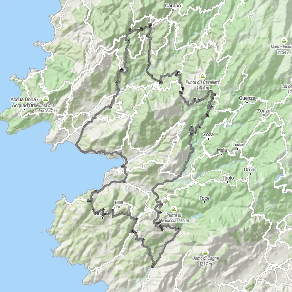 Map miniature of "Corsica Round-Trip Cycling Route: Adventure in the Sardinian Peaks" cycling inspiration in Corse, France. Generated by Tarmacs.app cycling route planner