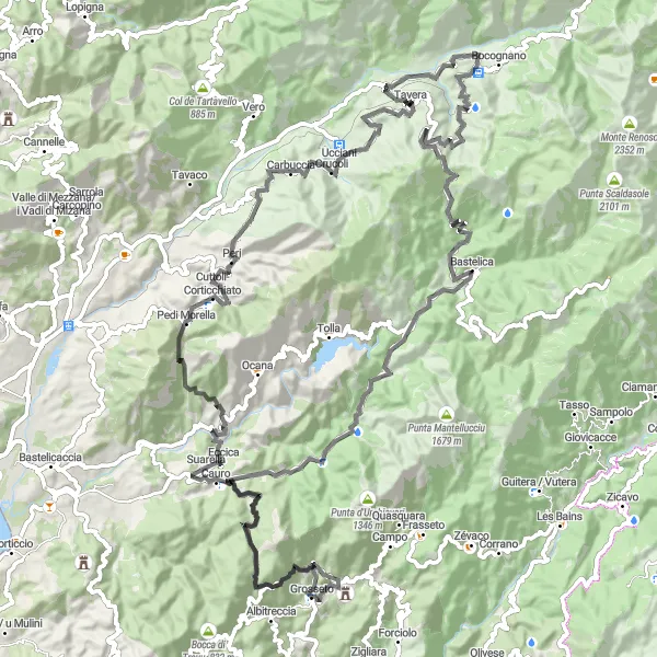 Miniature de la carte de l'inspiration cycliste "Boucle des Villages Corses" dans la Corse, France. Générée par le planificateur d'itinéraire cycliste Tarmacs.app