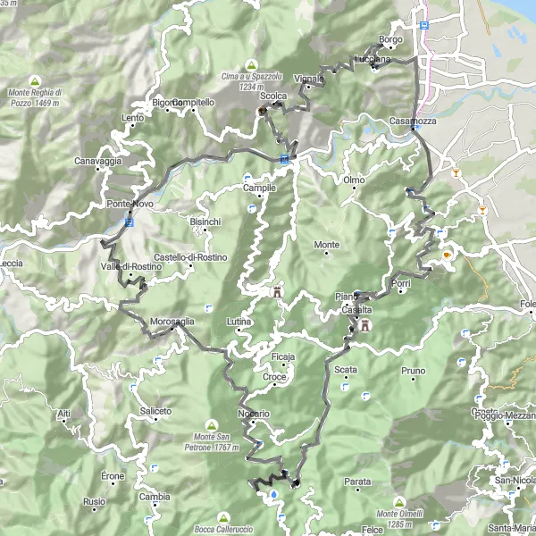 Map miniature of "Road Cycling Loop to Ponte-Novu and Col du Campo" cycling inspiration in Corse, France. Generated by Tarmacs.app cycling route planner