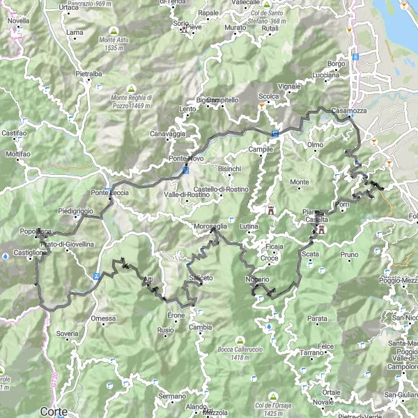 Miniature de la carte de l'inspiration cycliste "Traversée des Montagnes Corses" dans la Corse, France. Générée par le planificateur d'itinéraire cycliste Tarmacs.app