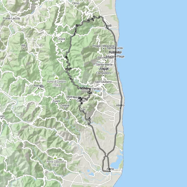 Miniature de la carte de l'inspiration cycliste "Aventure Côtière" dans la Corse, France. Générée par le planificateur d'itinéraire cycliste Tarmacs.app