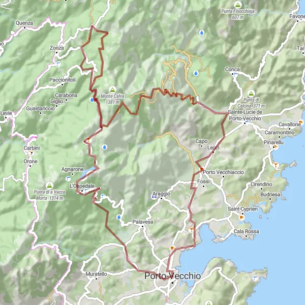 Map miniature of "Hidden Delights" cycling inspiration in Corse, France. Generated by Tarmacs.app cycling route planner