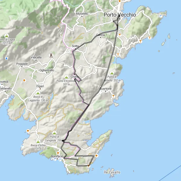 Miniature de la carte de l'inspiration cycliste "Le tour de Rognouse" dans la Corse, France. Générée par le planificateur d'itinéraire cycliste Tarmacs.app