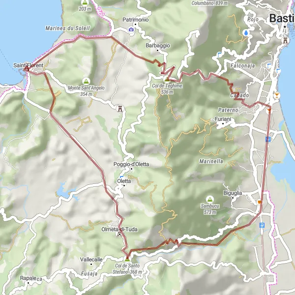 Miniature de la carte de l'inspiration cycliste "Boucle des Vignobles" dans la Corse, France. Générée par le planificateur d'itinéraire cycliste Tarmacs.app