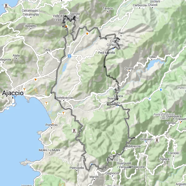 Miniature de la carte de l'inspiration cycliste "Balade pittoresque autour de Bastelicaccia" dans la Corse, France. Générée par le planificateur d'itinéraire cycliste Tarmacs.app