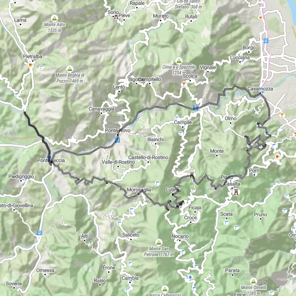 Map miniature of "Vescovato to Barchetta Round-Trip" cycling inspiration in Corse, France. Generated by Tarmacs.app cycling route planner