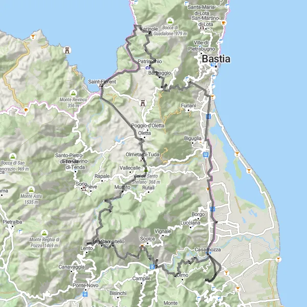 Miniature de la carte de l'inspiration cycliste "L'épopée des panoramas corses" dans la Corse, France. Générée par le planificateur d'itinéraire cycliste Tarmacs.app