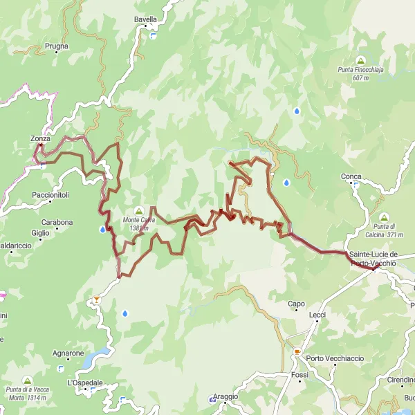 Map miniature of "Discover the Hidden Gems of Zonza" cycling inspiration in Corse, France. Generated by Tarmacs.app cycling route planner