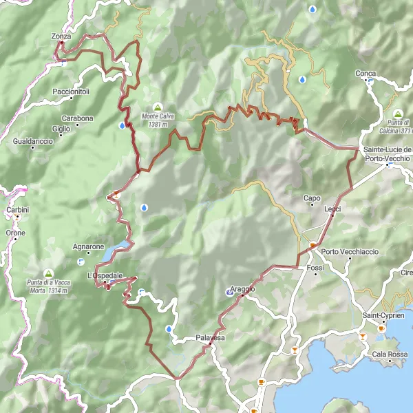 Map miniature of "Off the Beaten Path Gravel Ride" cycling inspiration in Corse, France. Generated by Tarmacs.app cycling route planner