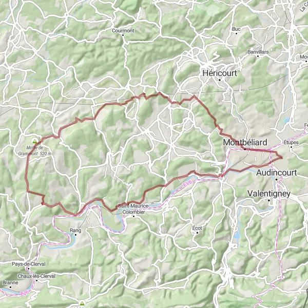 Map miniature of "Scenic Gravel Ride to L'Isle-sur-le-Doubs" cycling inspiration in Franche-Comté, France. Generated by Tarmacs.app cycling route planner