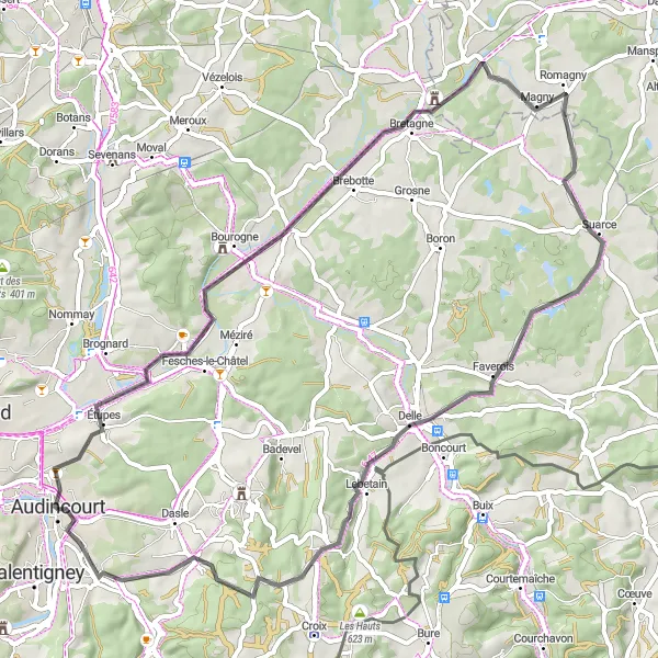 Map miniature of "Hidden Gems of the Jura" cycling inspiration in Franche-Comté, France. Generated by Tarmacs.app cycling route planner