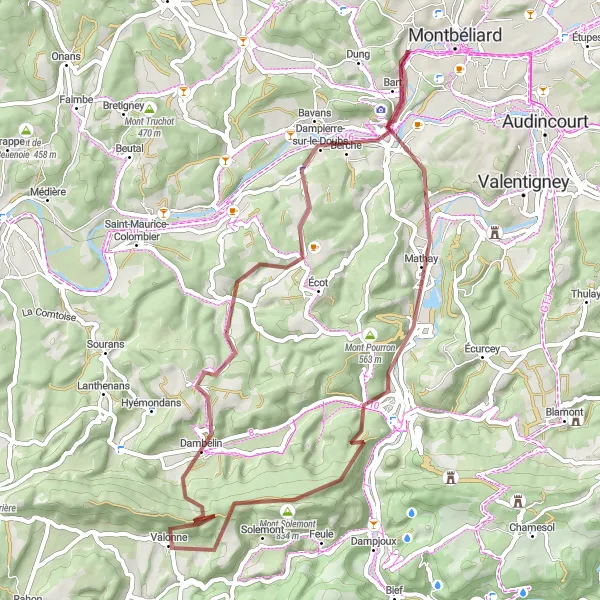Map miniature of "Gravel Cycling Paradise in Franche-Comté" cycling inspiration in Franche-Comté, France. Generated by Tarmacs.app cycling route planner