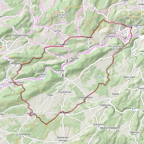 Map miniature of "Forest Trails and Hidden Gems" cycling inspiration in Franche-Comté, France. Generated by Tarmacs.app cycling route planner