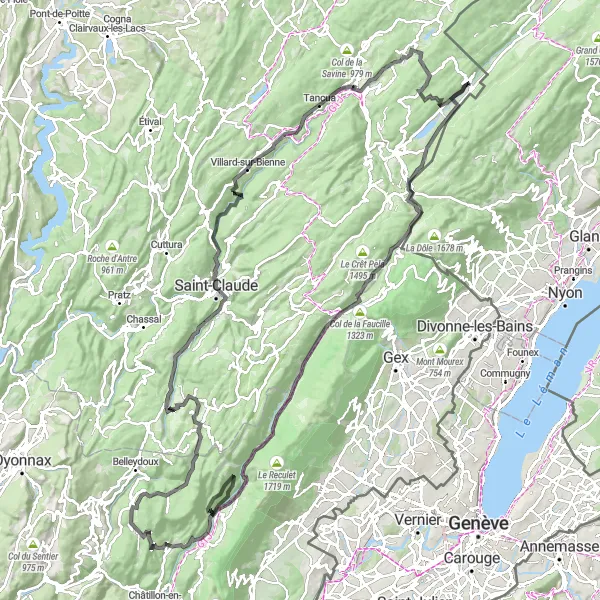 Miniature de la carte de l'inspiration cycliste "La Grande Traversée" dans la Franche-Comté, France. Générée par le planificateur d'itinéraire cycliste Tarmacs.app