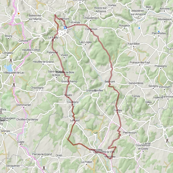 Map miniature of "Champlitte Gravel Loop" cycling inspiration in Franche-Comté, France. Generated by Tarmacs.app cycling route planner