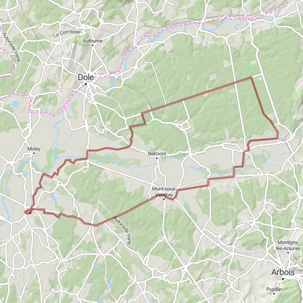 Map miniature of "La Loye Gravel Ride" cycling inspiration in Franche-Comté, France. Generated by Tarmacs.app cycling route planner