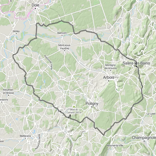 Map miniature of "Saint-Baraing Loop" cycling inspiration in Franche-Comté, France. Generated by Tarmacs.app cycling route planner