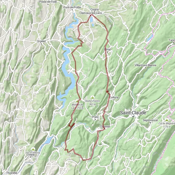 Miniature de la carte de l'inspiration cycliste "Boucle de Rogna" dans la Franche-Comté, France. Générée par le planificateur d'itinéraire cycliste Tarmacs.app