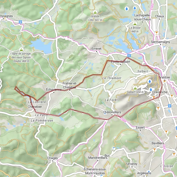 Miniature de la carte de l'inspiration cycliste "Les Sentiers de la Forêt" dans la Franche-Comté, France. Générée par le planificateur d'itinéraire cycliste Tarmacs.app