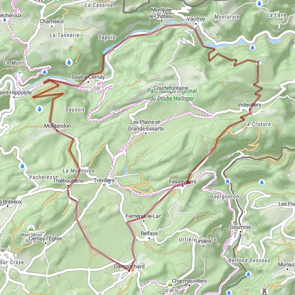 Miniature de la carte de l'inspiration cycliste "Le Circuit du Roichenoz" dans la Franche-Comté, France. Générée par le planificateur d'itinéraire cycliste Tarmacs.app