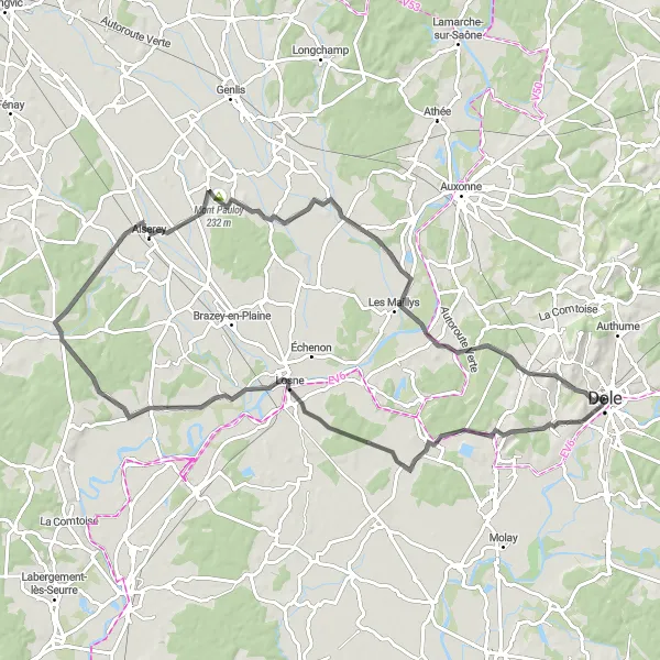 Miniature de la carte de l'inspiration cycliste "La Balade Champêtre en Road Bike" dans la Franche-Comté, France. Générée par le planificateur d'itinéraire cycliste Tarmacs.app