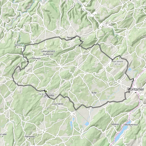 Map miniature of "The Drugeon Discovery" cycling inspiration in Franche-Comté, France. Generated by Tarmacs.app cycling route planner