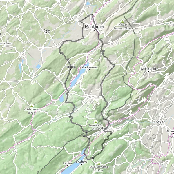 Map miniature of "The Doubs Challenge" cycling inspiration in Franche-Comté, France. Generated by Tarmacs.app cycling route planner