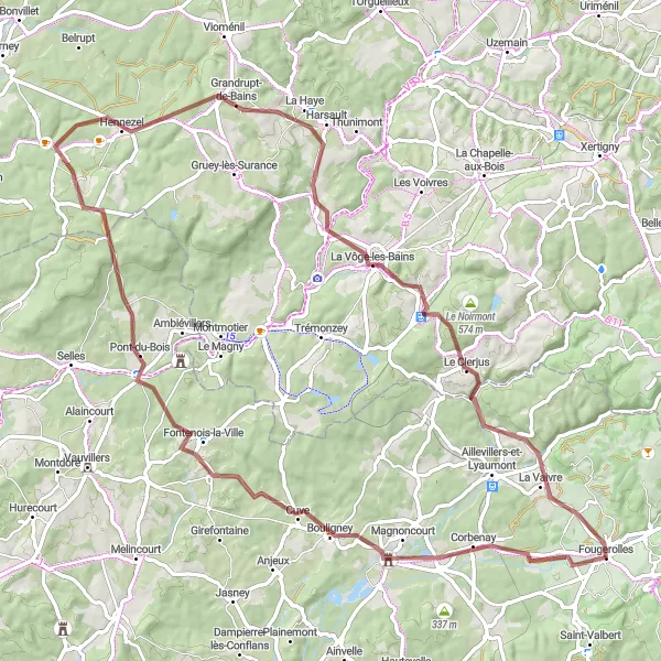 Map miniature of "Loop around Semouse River" cycling inspiration in Franche-Comté, France. Generated by Tarmacs.app cycling route planner