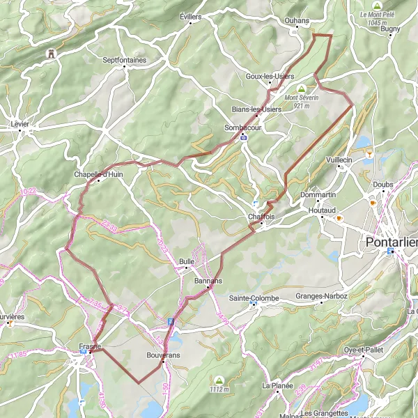 Miniature de la carte de l'inspiration cycliste "Les Collines du Haut-Doubs" dans la Franche-Comté, France. Générée par le planificateur d'itinéraire cycliste Tarmacs.app
