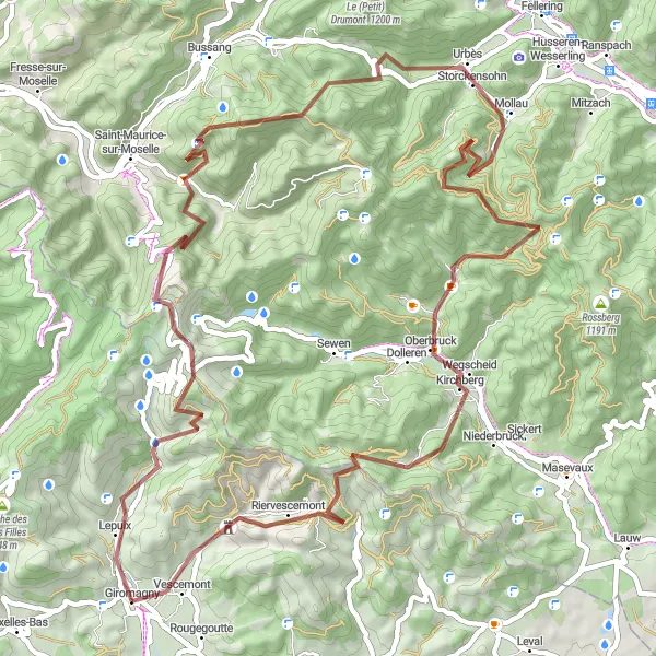 Map miniature of "Lepuix Loop" cycling inspiration in Franche-Comté, France. Generated by Tarmacs.app cycling route planner